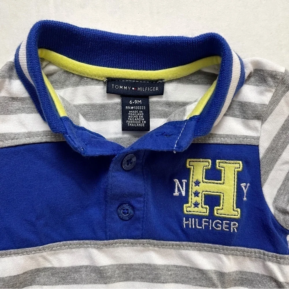 TOMMY HILFIGER Baby Striped Cotton Blend Button Onesie - 6/9M